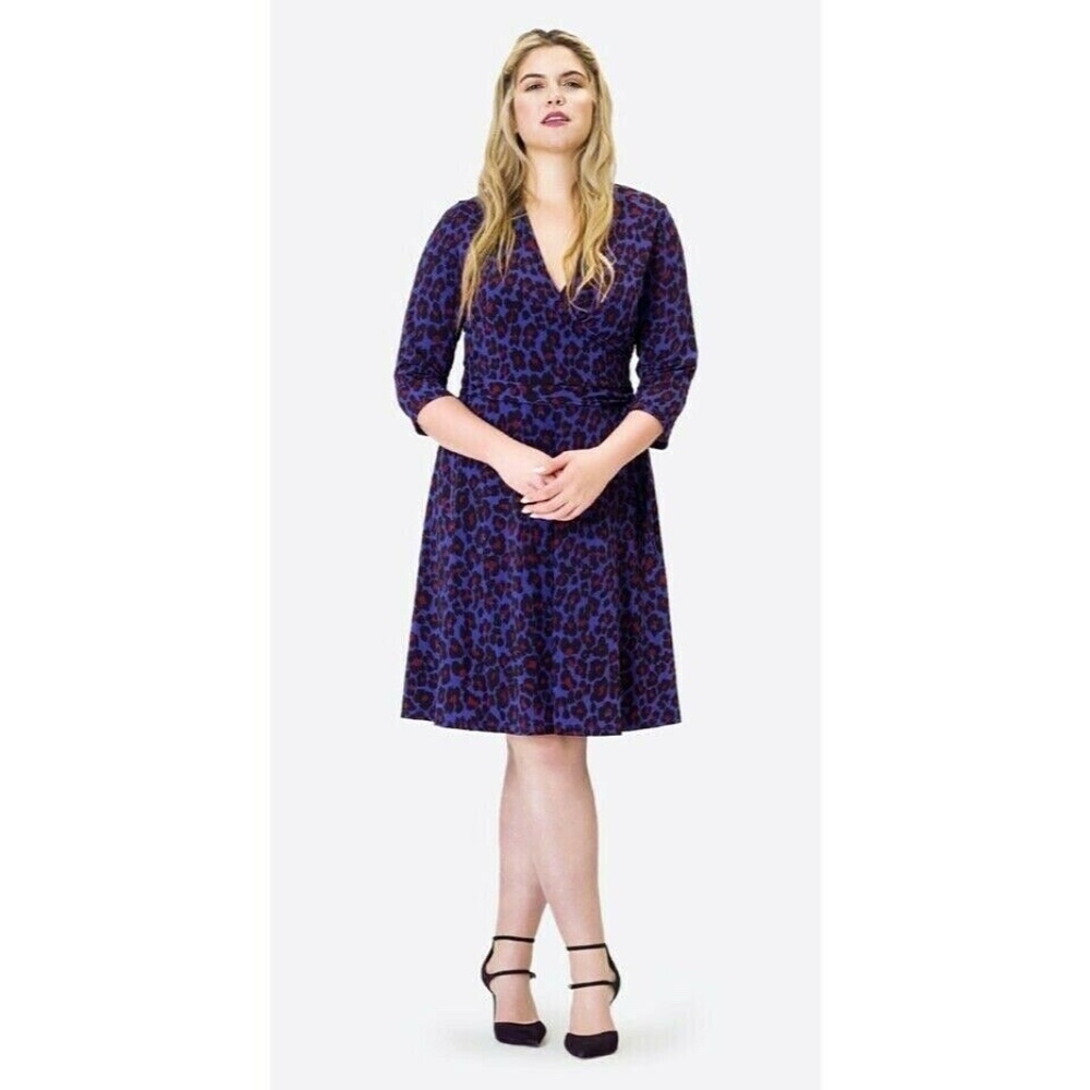 NWOT Leota Perfect Faux Wrap Leopard Dress Large